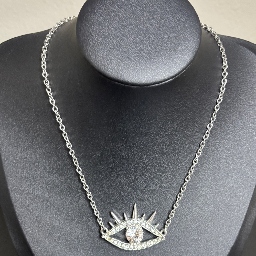 Dazzling Silver Eye Rhinestone Pendant Necklace